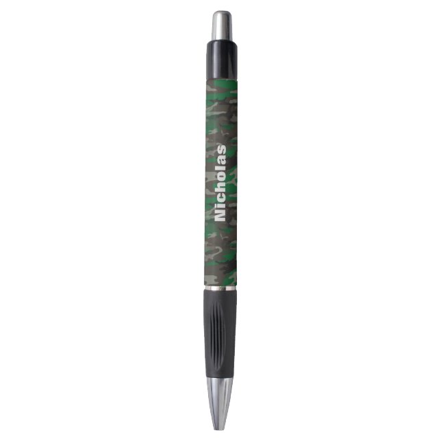 Camouflage Brown Green Grey Pattern Custom Name Pen (Front Vertical)