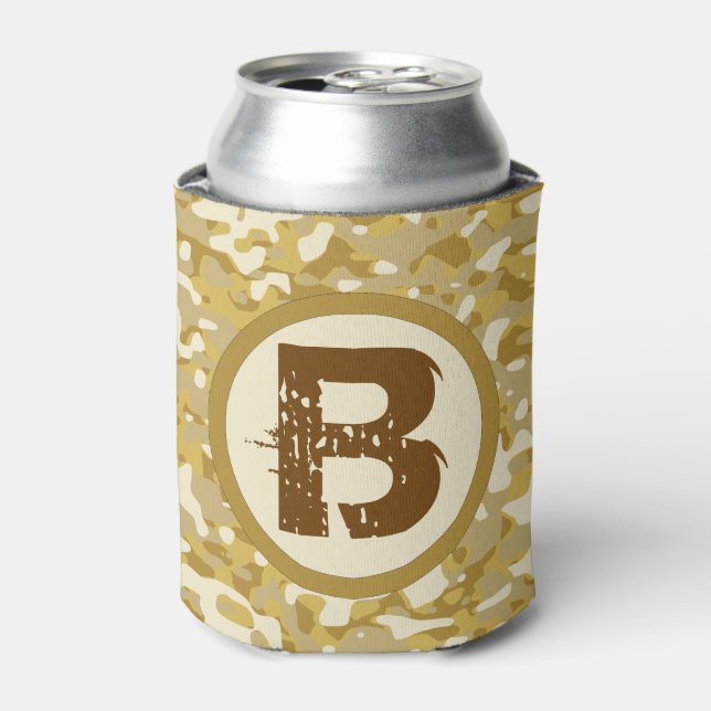 Camouflage Brown Monogram Hunting and Fishing Can Cooler (Can Front)