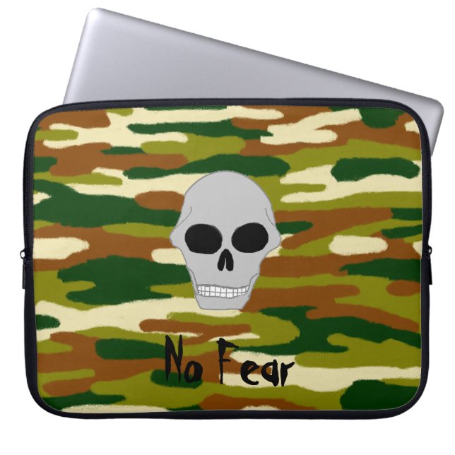 Camouflage Browns and Greens Skull Face No Fear Laptop Sleeve (Front)