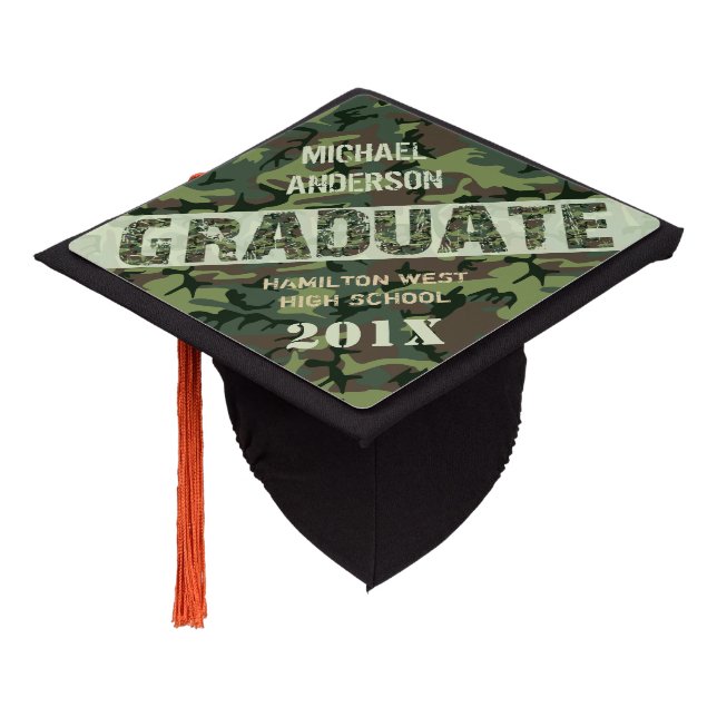 Camouflage Camo Graduation Personalized Name Class Graduation Cap Topper (Angled)
