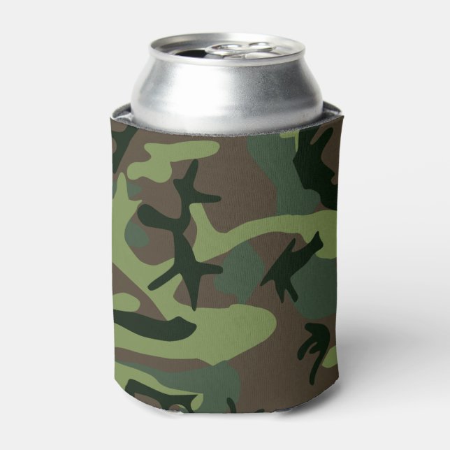 Camouflage Camo Green Brown Pattern Can Cooler (Can Front)