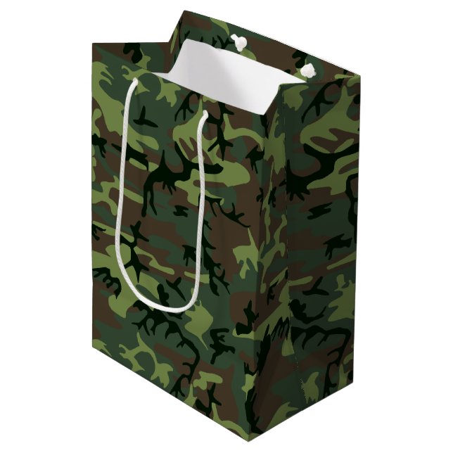 Camouflage Camo Green Brown Pattern Medium Gift Bag (Front Angled)