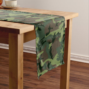 Camouflage Camo Green Brown Pattern Medium Table Runner