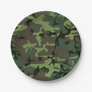 Camouflage Camo Green Brown Pattern Paper Plate