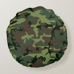 Camouflage Camo Green Brown Pattern Round Pillow