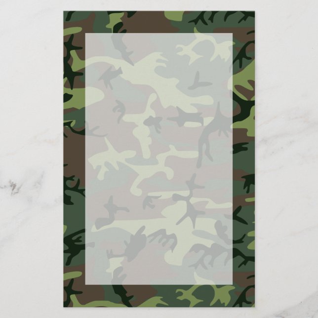 Camouflage Camo Green Brown Pattern Stationery (Front)