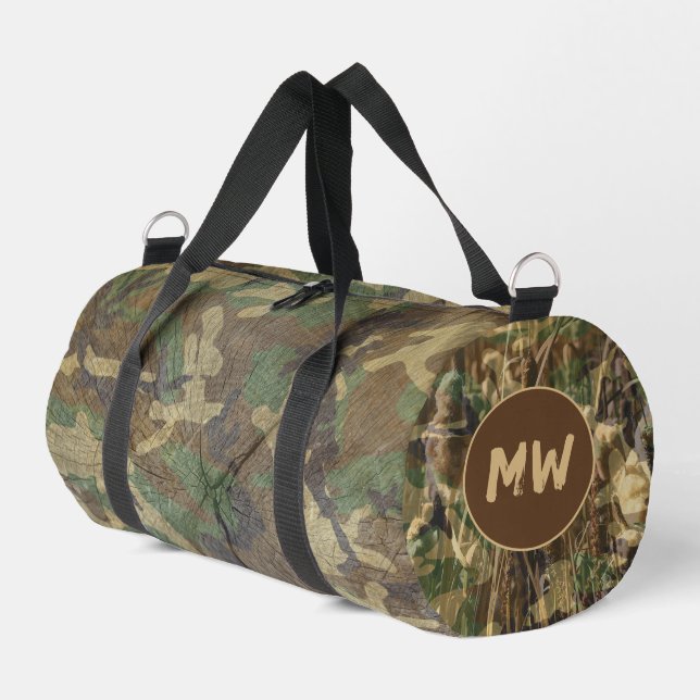 Camouflage Camo Hunting Fishing Monogram Duffle Bag (Left Corner)