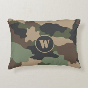 Camouflage Camo Military Khaki Green Tan Monogram Accent Pillow