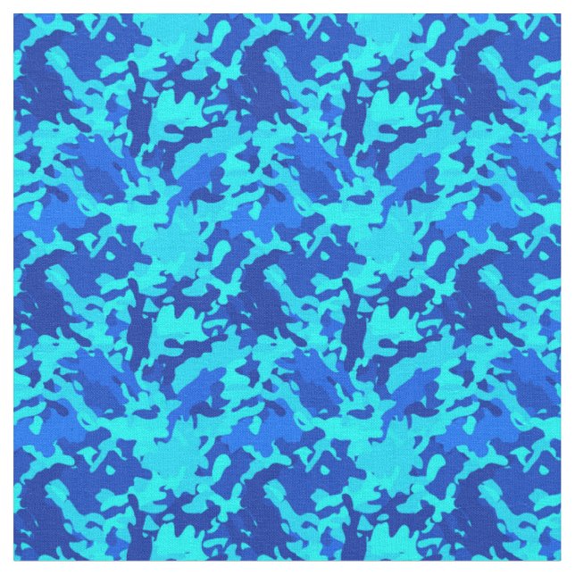 Camouflage Camo Print Blue Fabric (Close Up)