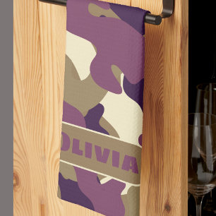 Camouflage camo purple green kitchen decor towel