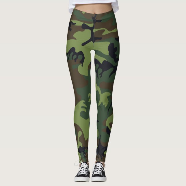 Camouflage Camos Green Black Brown Leggings (Front)