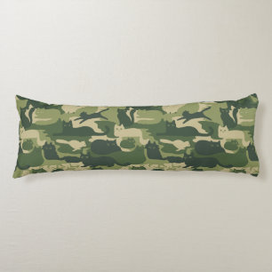 Camouflage Cats Pattern Army Green Kitty Cats Camo Body Pillow
