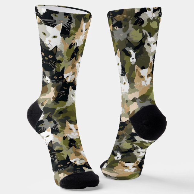 Camouflage Cute Cats Socks (Angled)