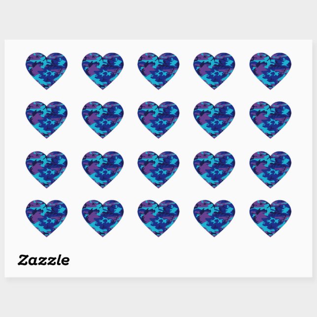 Camouflage Dark Blue & Purple Heart Sticker (Sheet)