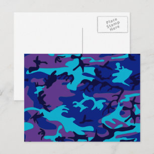 Camouflage Dark Blue & Purple Pattern Postcard