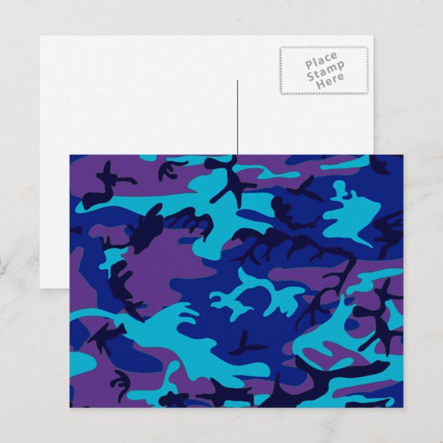 Camouflage Dark Blue & Purple Pattern Postcard (Front/Back)