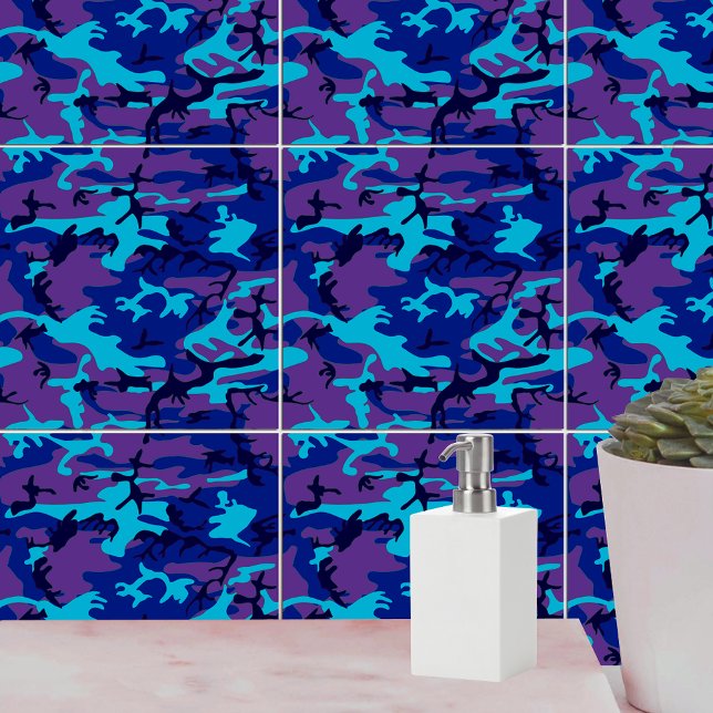 Camouflage Dark Blue & Purple Pattern Tile (Camouflage Dark Blue & Purple Pattern Ceramic Tile)