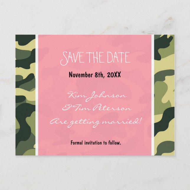 Camouflage de l'armée et carte postale rose Enregi (Devant)