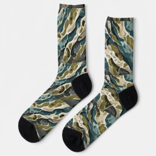 Camouflage design in greens and beige socks