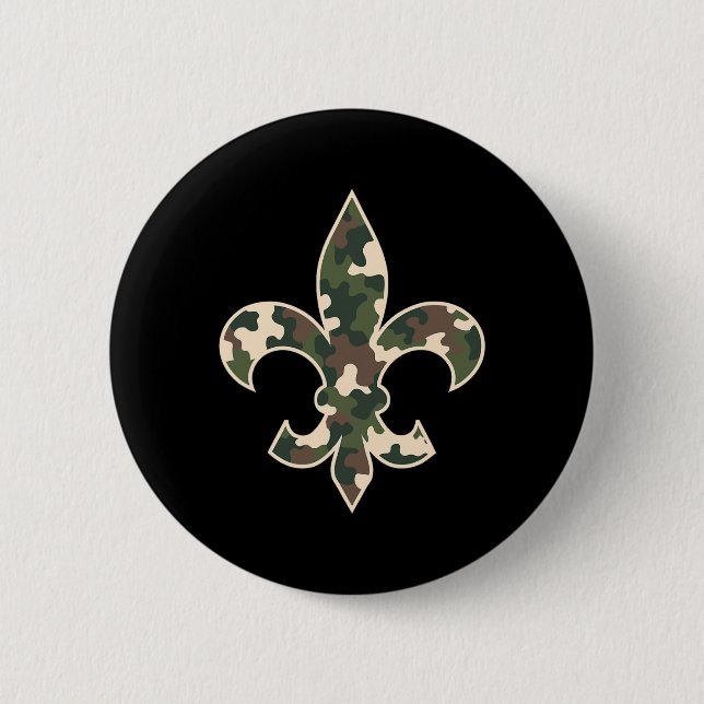 Camouflage Fleur De Lys Camo Mardi Gras Festive Ne 2 Inch Round Button (Front)