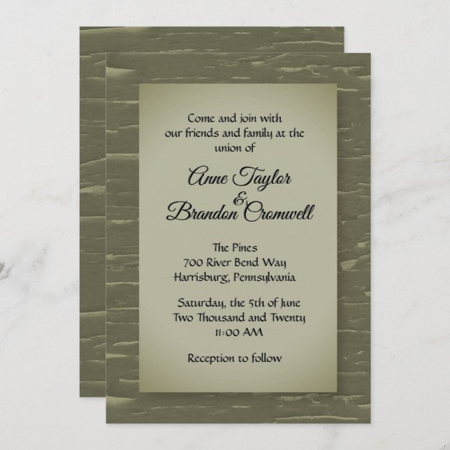 Camouflage Green Bark Design Wedding Invitation (Front/Back)