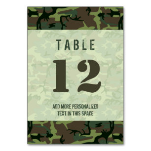Camouflage Green Brown Camo Pattern Personalized Table Number