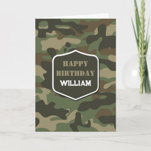 Camouflage Green Camo Army Monogram Birthday  Card