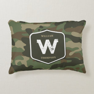 Camouflage Green Camo Army Pattern Monogram   Accent Pillow