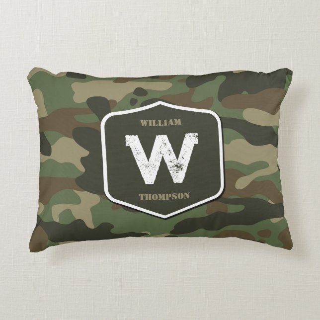Camouflage Green Camo Army Pattern Monogram   Accent Pillow (Front)