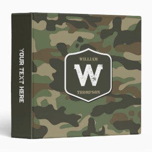 Camouflage Green Camo Army Pattern Monogram Binder