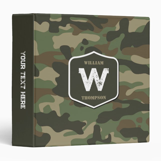 Camouflage Green Camo Army Pattern Monogram  Binder (Front/Spine)