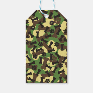 Camouflage, Green Camo Pattern, Dog Paw Bones Gift Tags