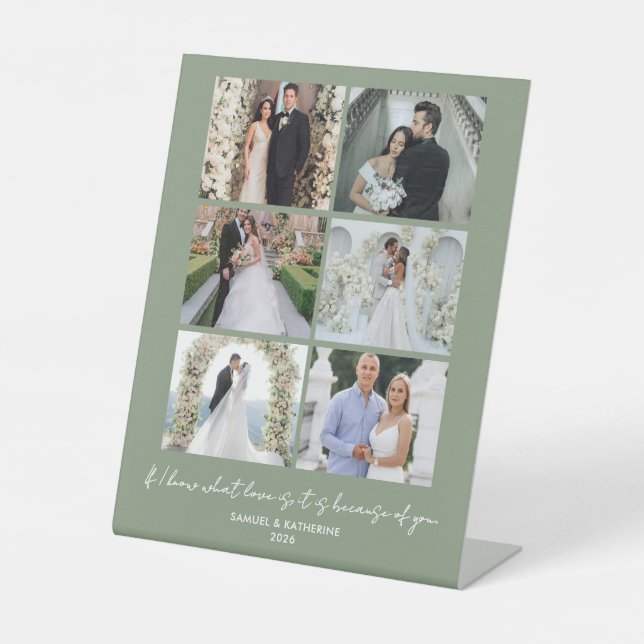 Camouflage Green Custom 6 Photo Valentine Pedestal Sign (Front)