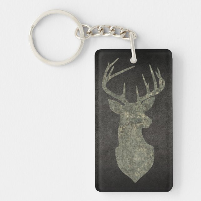 Camouflage Green Distressed Deer Silhouette Keychain (Front)