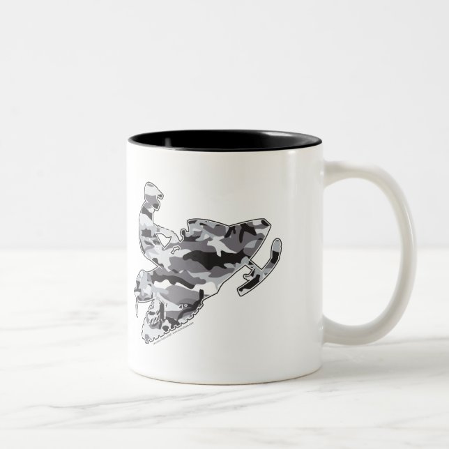 Camouflage Grey Snowmobiler Two-Tone Coffee Mug (Right)