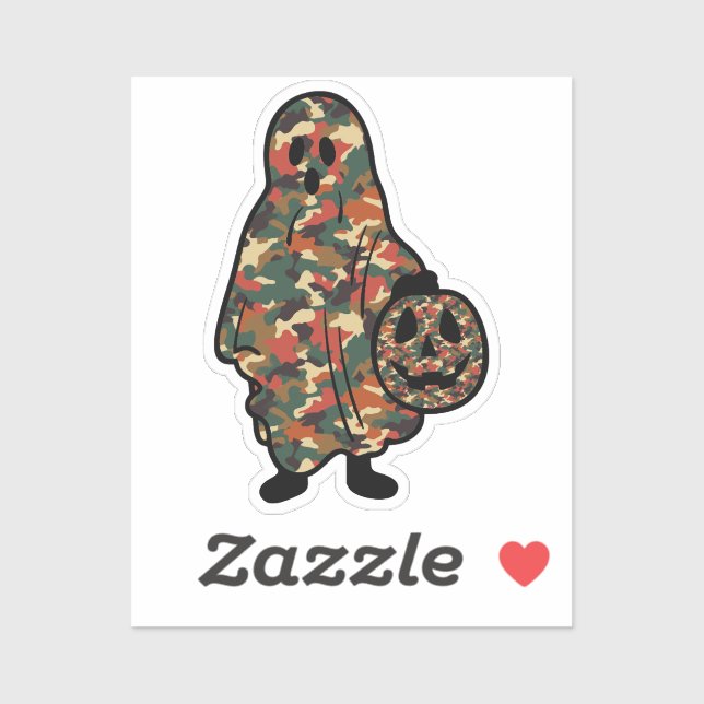 Camouflage Halloween Ghost with Pumpkin Pail  (Sheet)