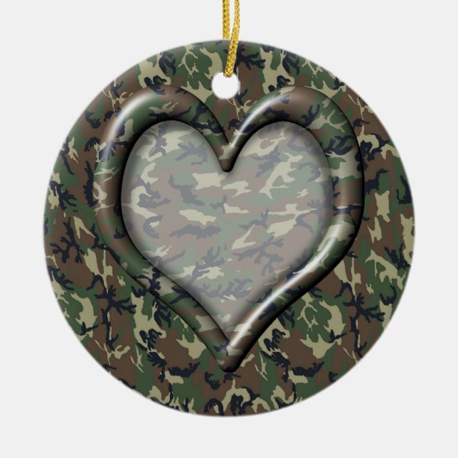 Camouflage Heart Ceramic Ornament (Front)