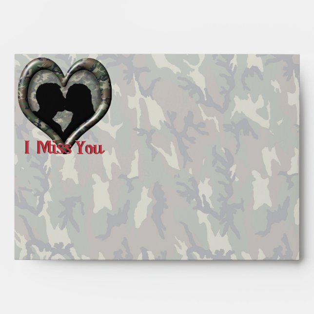 Camouflage Heart with Kissing Couple Miss You Envelopes (Front)