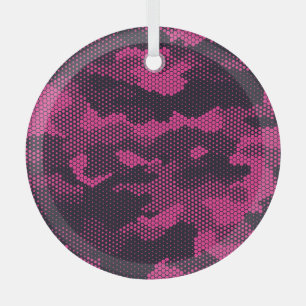 Camouflage hexagonal, military texture background glass ornament