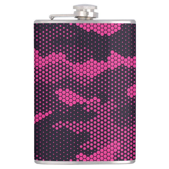 Camouflage hexagonal, military texture background hip flask (Front)