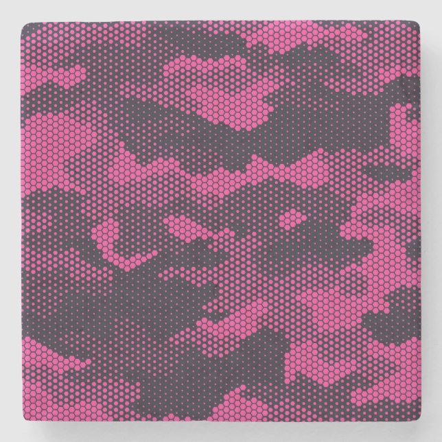 Camouflage hexagonal, military texture background stone coaster (Front)
