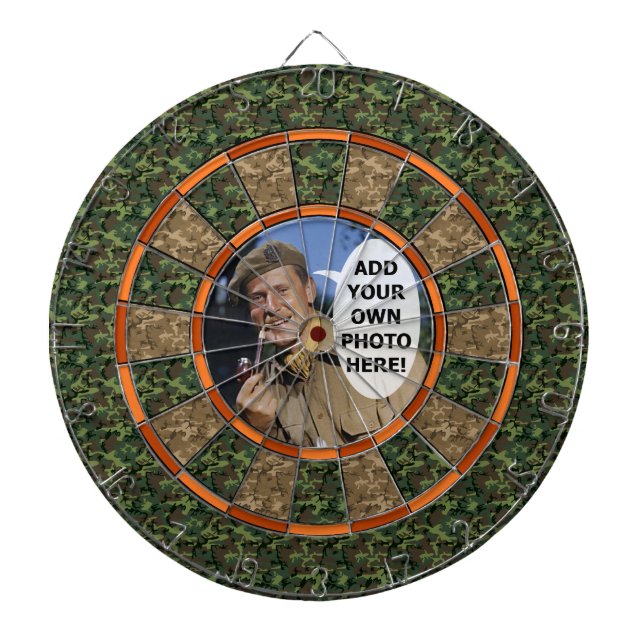 Camouflage Hunter Green Orange Photo Dartboard (Front)