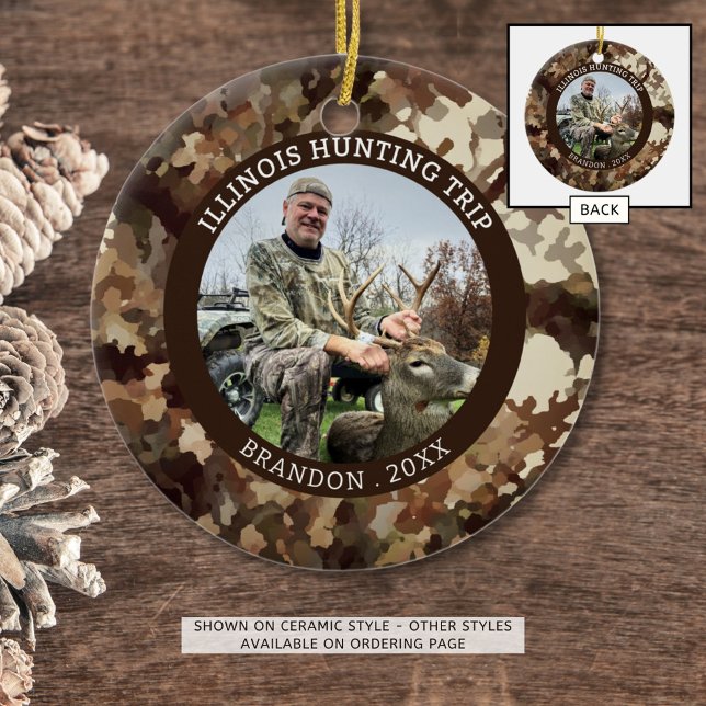 Camouflage Hunter One Photo Personalized Ceramic Ornament (Creator Uploaded)