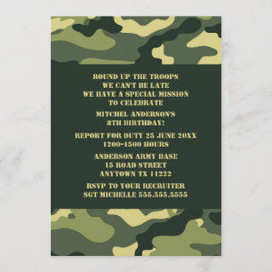 Camouflage Invitation de fête d'anniversaire - Cam