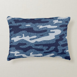 Camouflage Jeans Background. Vintage Spotted Denim Accent Pillow
