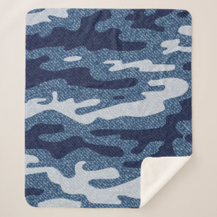 Camouflage Jeans Background. Vintage Spotted Denim Sherpa Blanket
