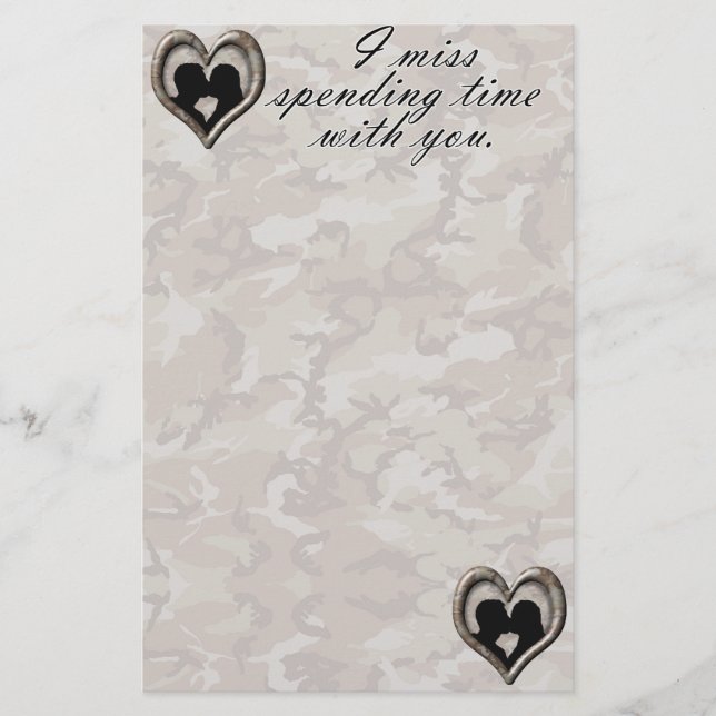 Camouflage Kissing Couple Missing You Stationery (Front)