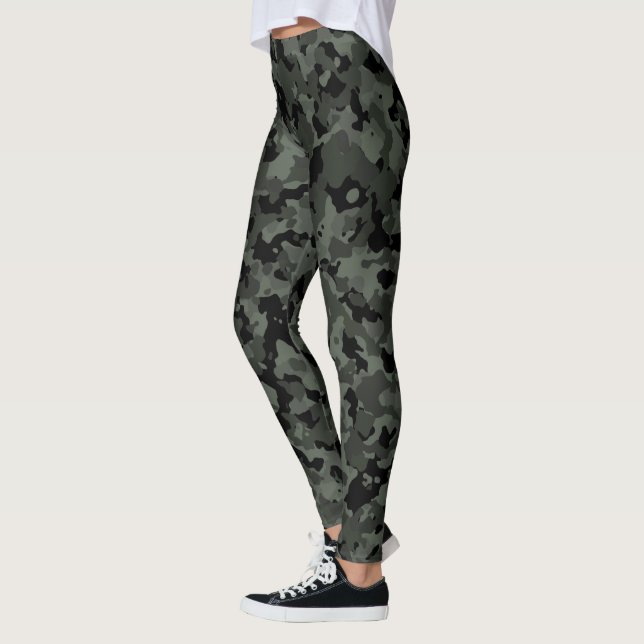 Camouflage Large Camo Military Green Black Leggings (Left)