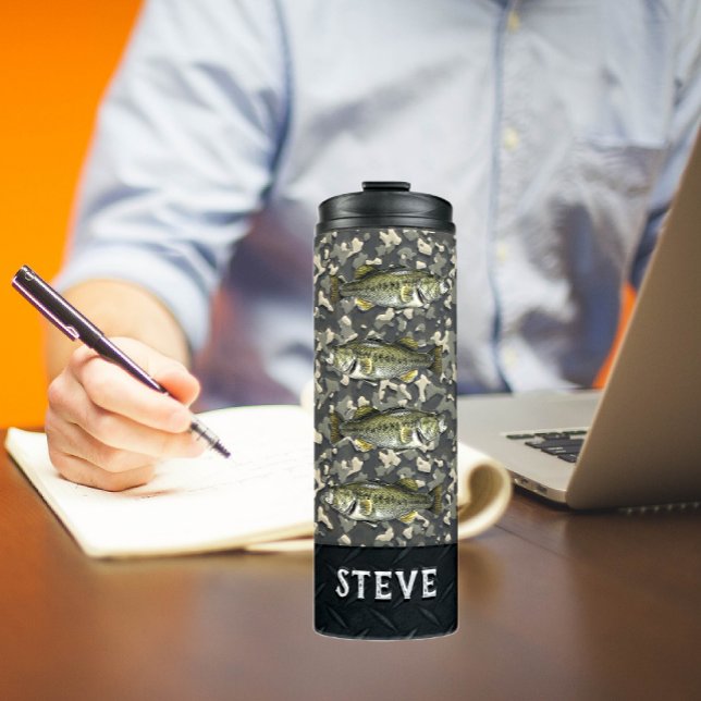 Camouflage largemouth Bass Fishing Name Men's Thermal Tumbler (Creator Uploaded)