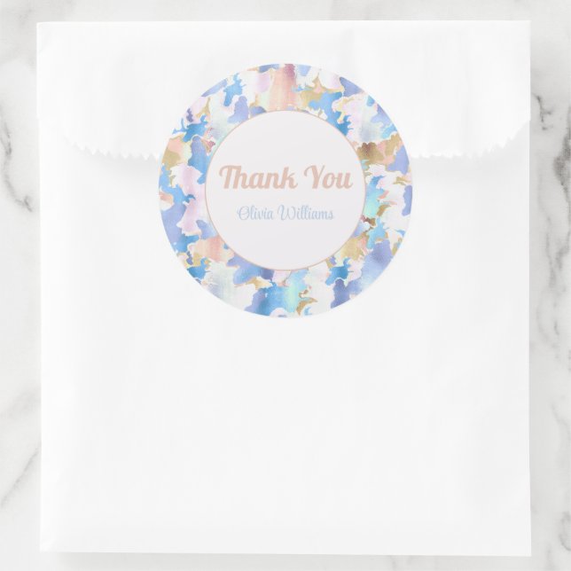 Camouflage Metallic Pink Blue Gold Abstract Classic Round Sticker (Bag)